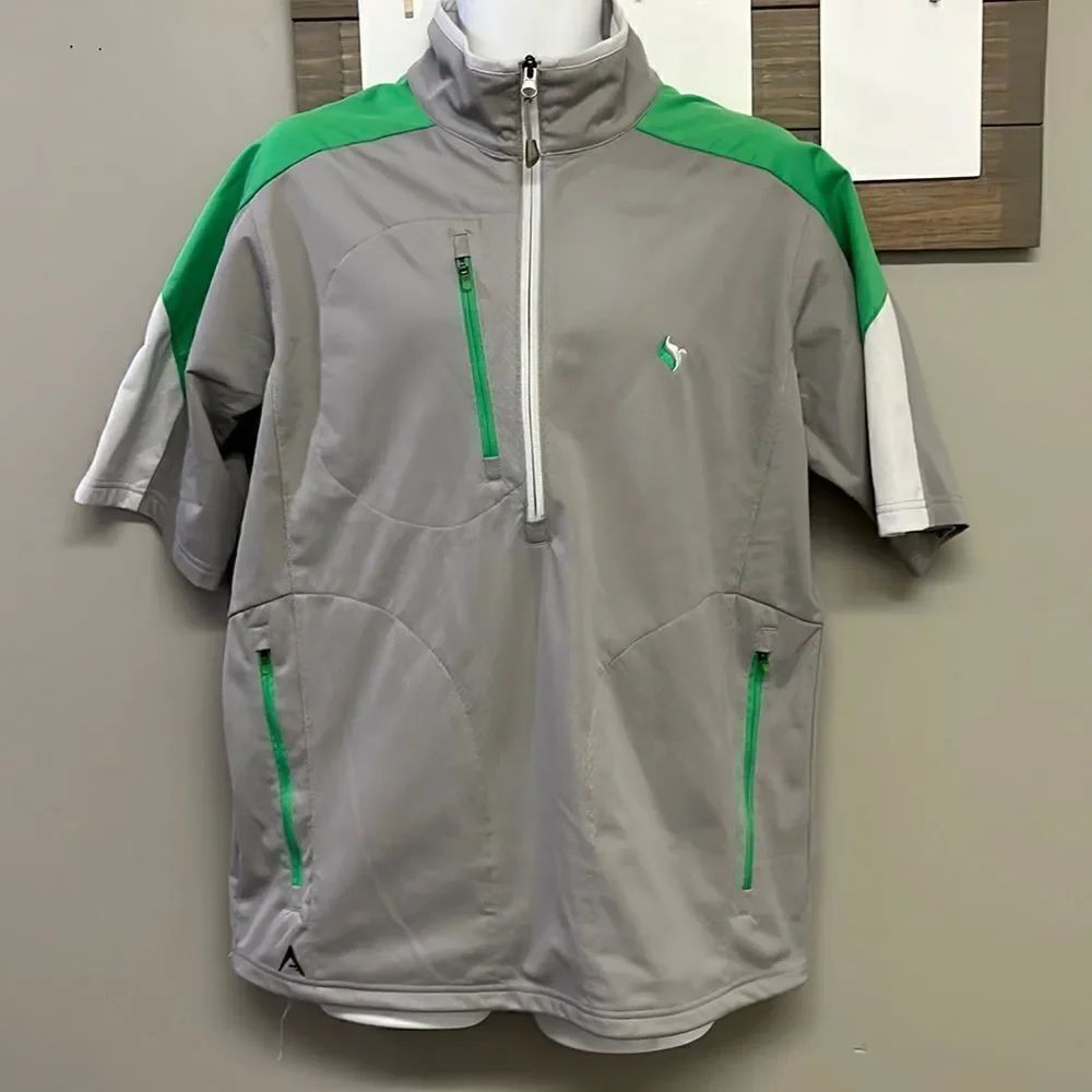 Antigua Men’s Short Sleeve Sport Gray/White/Green Wind Shirt Jacket- Large